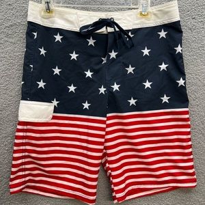 Carbon American Flag USA Board Shorts Mens Size 30 Red White Blue Swim Beach
